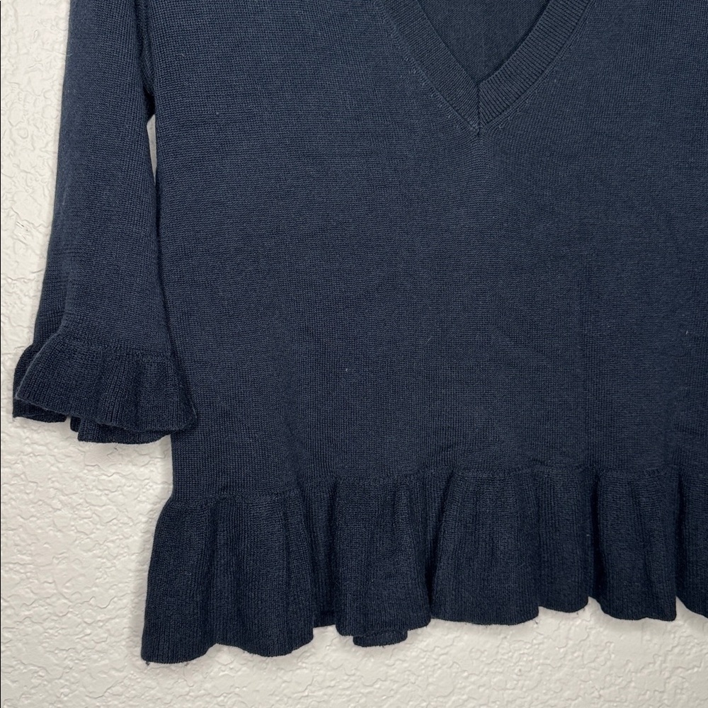 Cinq a Sept Ariana Ruffle Hem 3/4 Sleeve Sweater Silk Cashmere XS Quiet Luxury - Picture 4 of 7